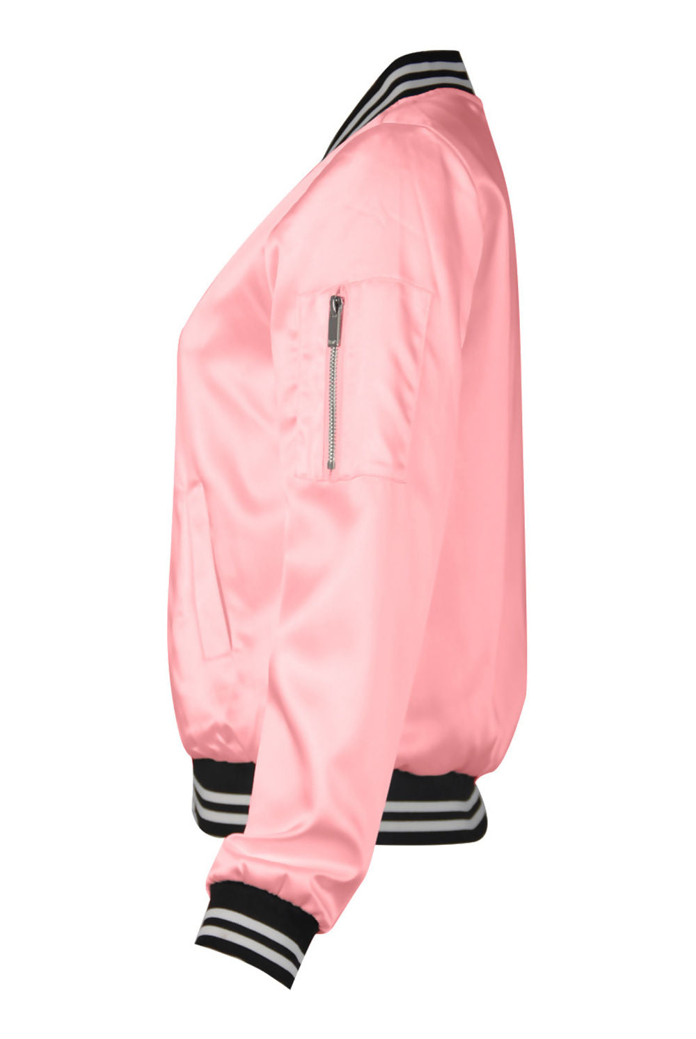 Pink Stripe Collar Bomber Jacket