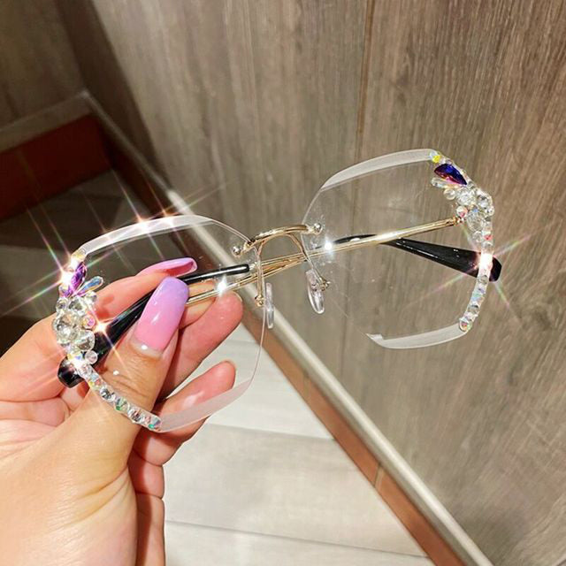 Rimless Rhinestone Gradient Shade Sunglasses