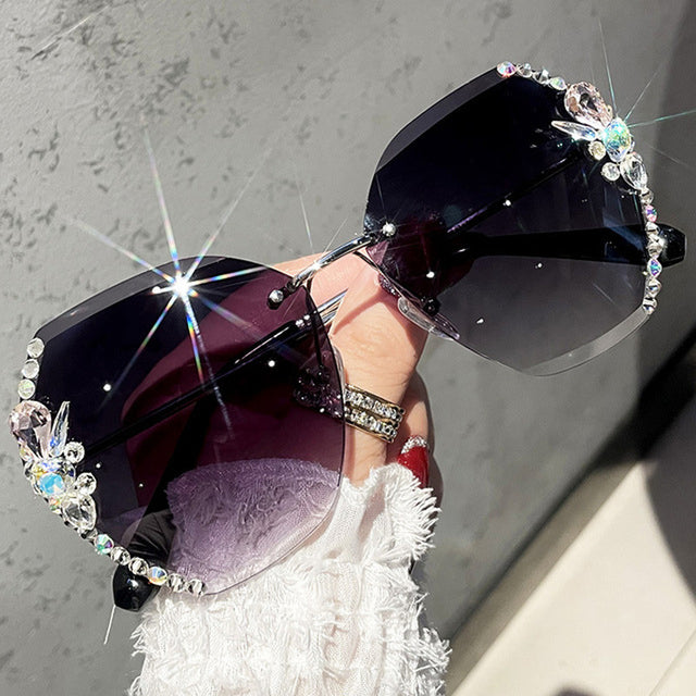 Rimless Rhinestone Gradient Shade Sunglasses