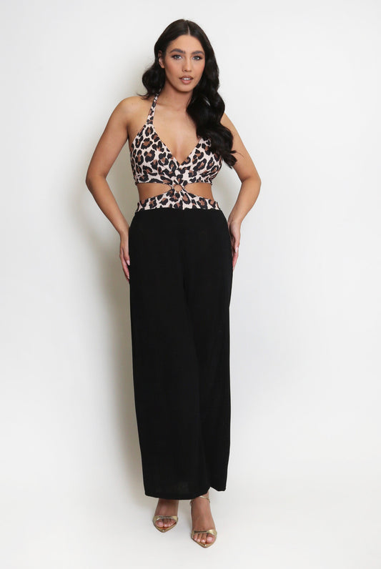 Printed Cut Out Halter Neck Jumpsuit