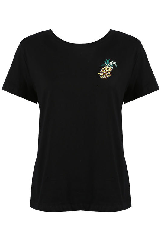 Black Pineapple Gem Trim Tee