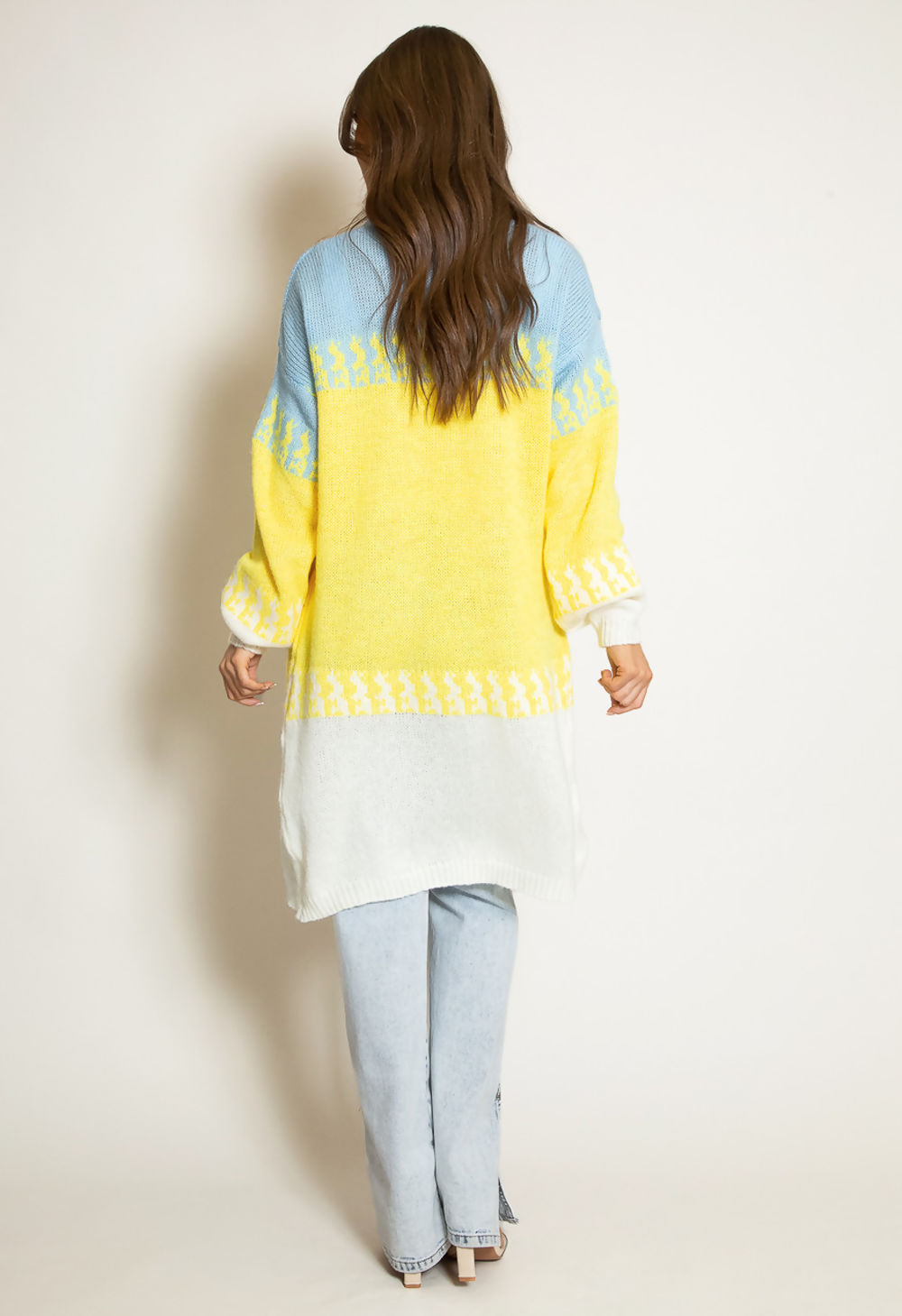 Blue Block Knit Longline Cardigan