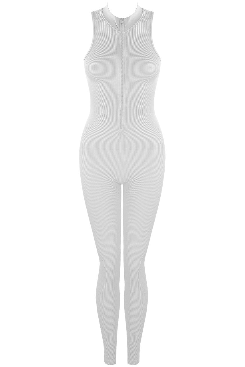 Zip Front Ribbed Sleeveless Unitard