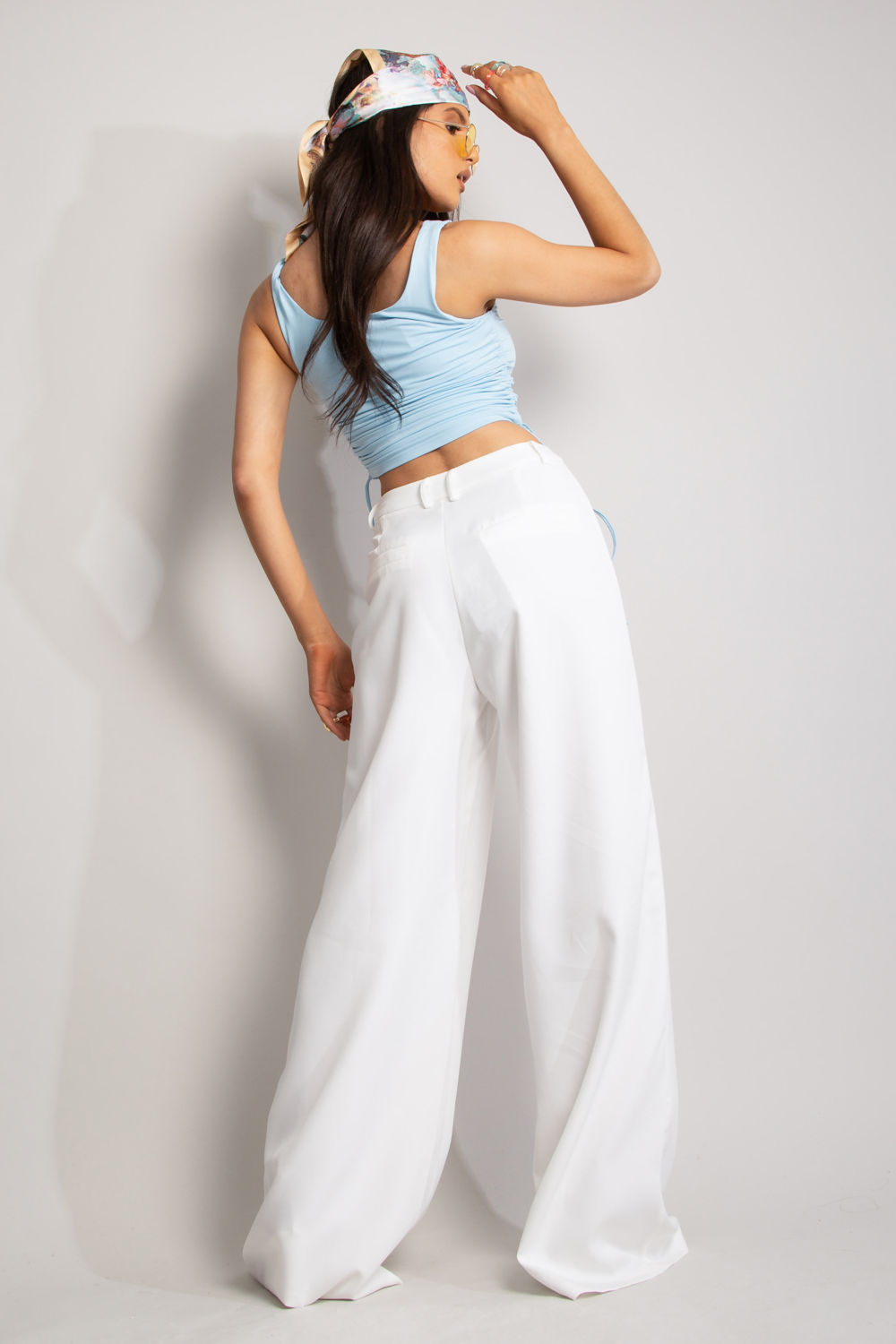 White Ruched Side Slinky Crop Top