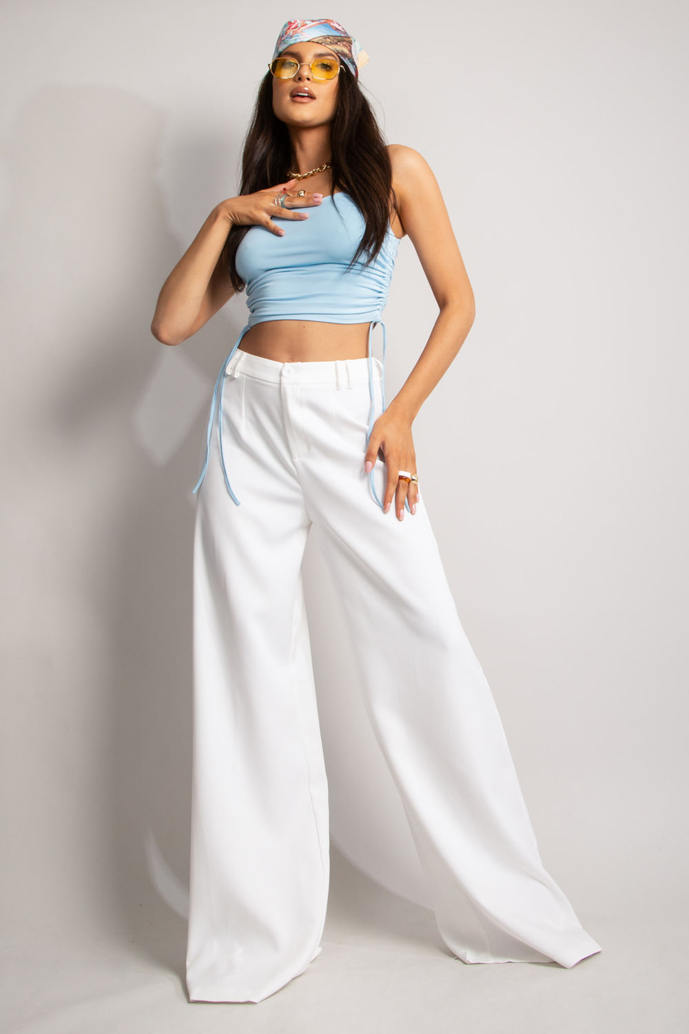 White Ruched Side Slinky Crop Top