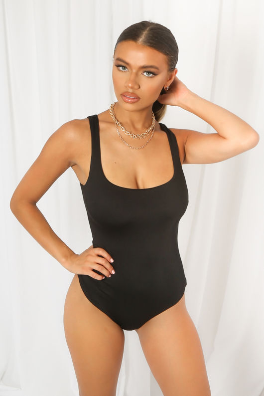 Black Square Neck Bodysuit