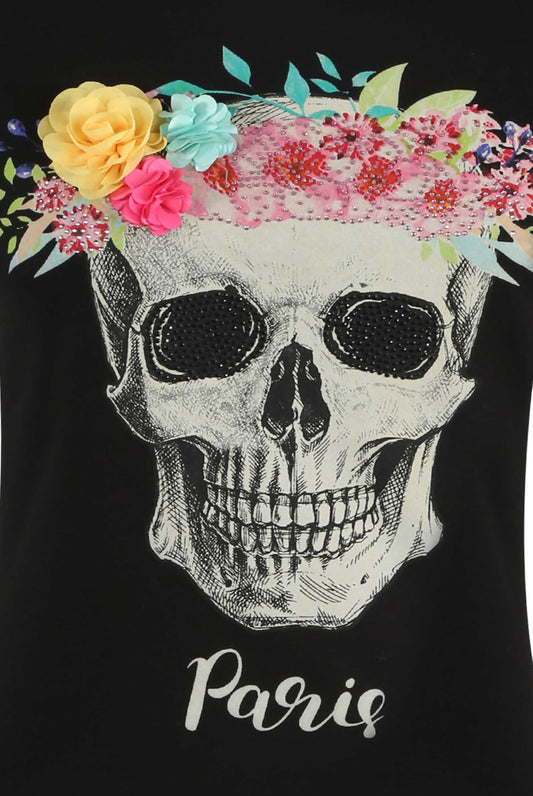 'PARIS' Slogan Skull Print Tee