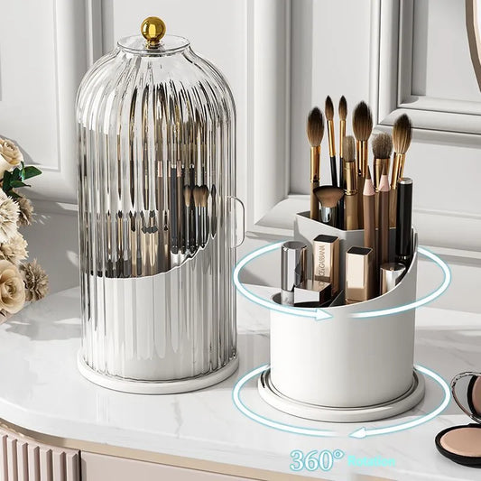 Rotating Makeup And Brush Holder With Lid