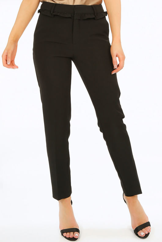 Ruffle Trim Black Trousers