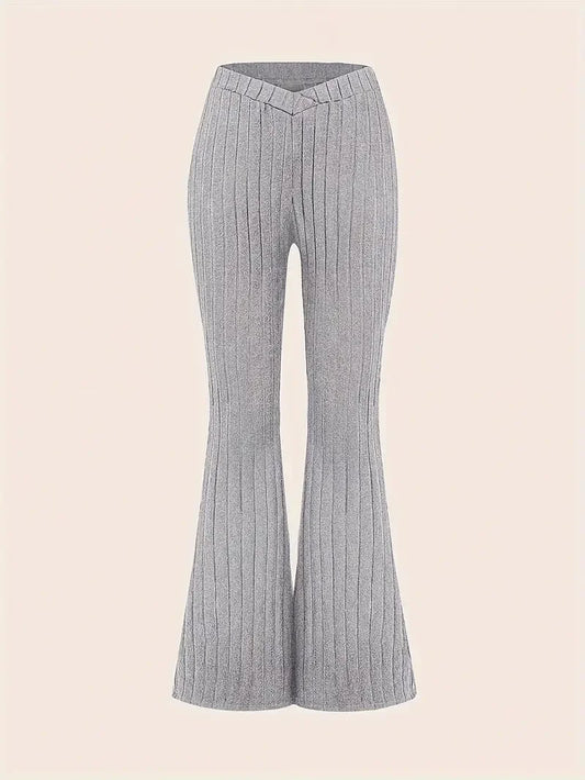 Solid Ribbed Flared Pants