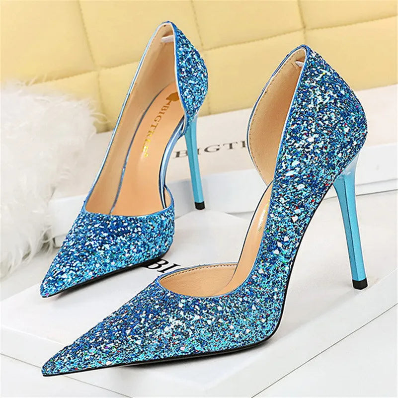 Glittery Pointed Toe High Heels