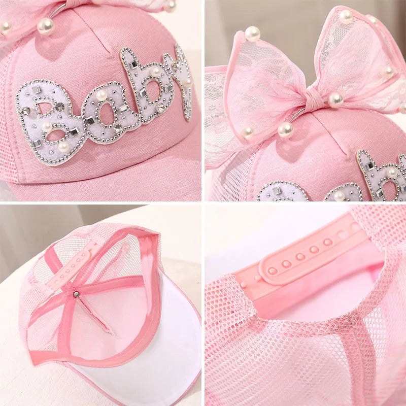 Pearl Bowknot Children's Adjustable Baseball Hat