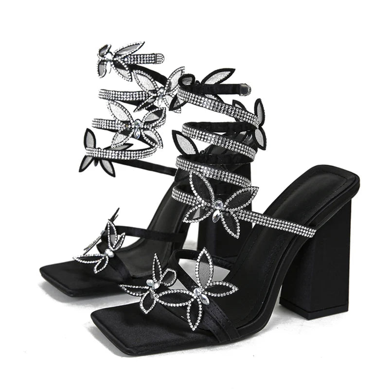 Crystal Butterfly Snake Coiled Heeled Sandals