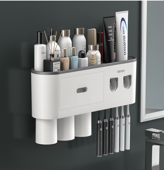 Bathroom Magnetic Adsorption Inverted Toothbrush Holder Wall - Automatic Toothpaste Squeezer Storage Rack Bathroom Accessories