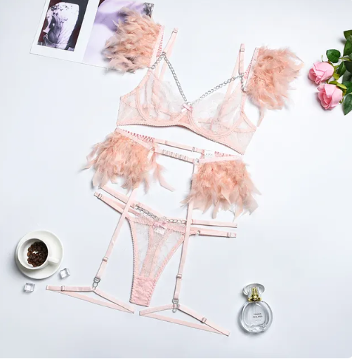 French Feather Lingerie Set