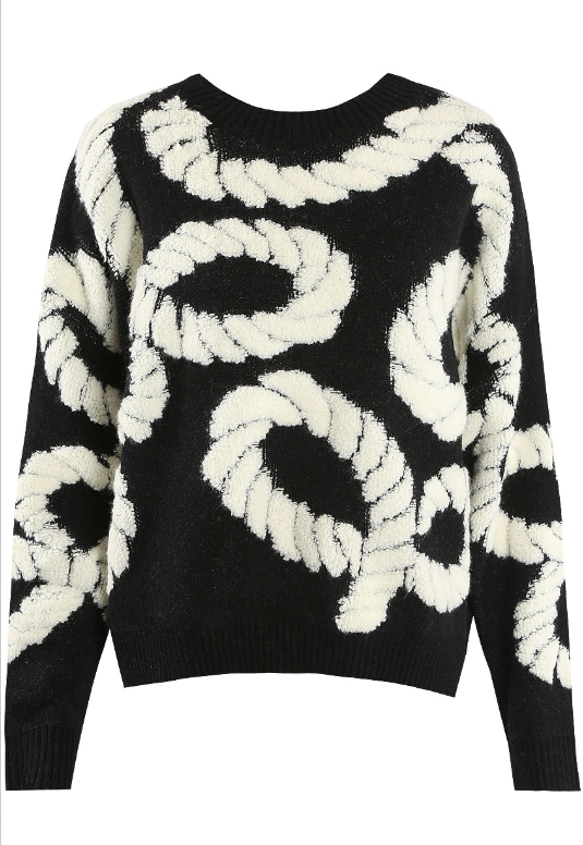 Rope Print Round Neck Knitted Jumper