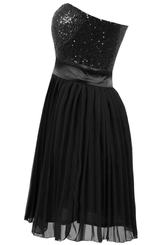 Black Sequin Bodice Pleated Skirt Party Dress