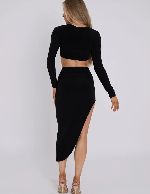 Slinky Horseshoe Buckle Detail Crop Top & Skirt Co-ord