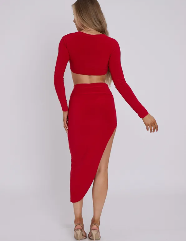 Slinky Horseshoe Buckle Detail Crop Top & Skirt Co-ord