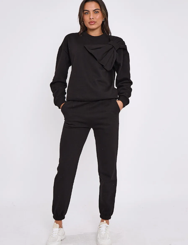 Bow Detail Sweatshirt & Jogger Fleece Co-ord