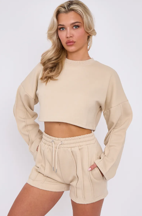 Seam Detail Oversized Crop Top & Shorts Fleece Co-ord