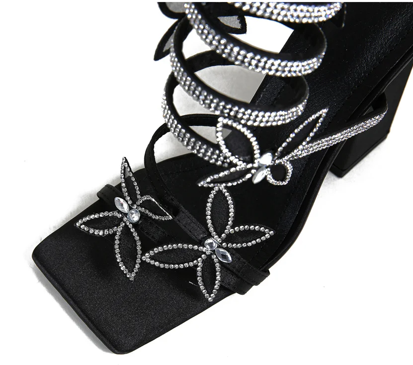 Crystal Butterfly Snake Coiled Heeled Sandals