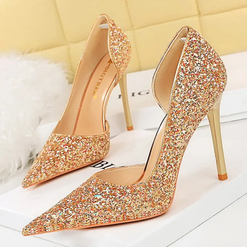 Glittery Pointed Toe High Heels