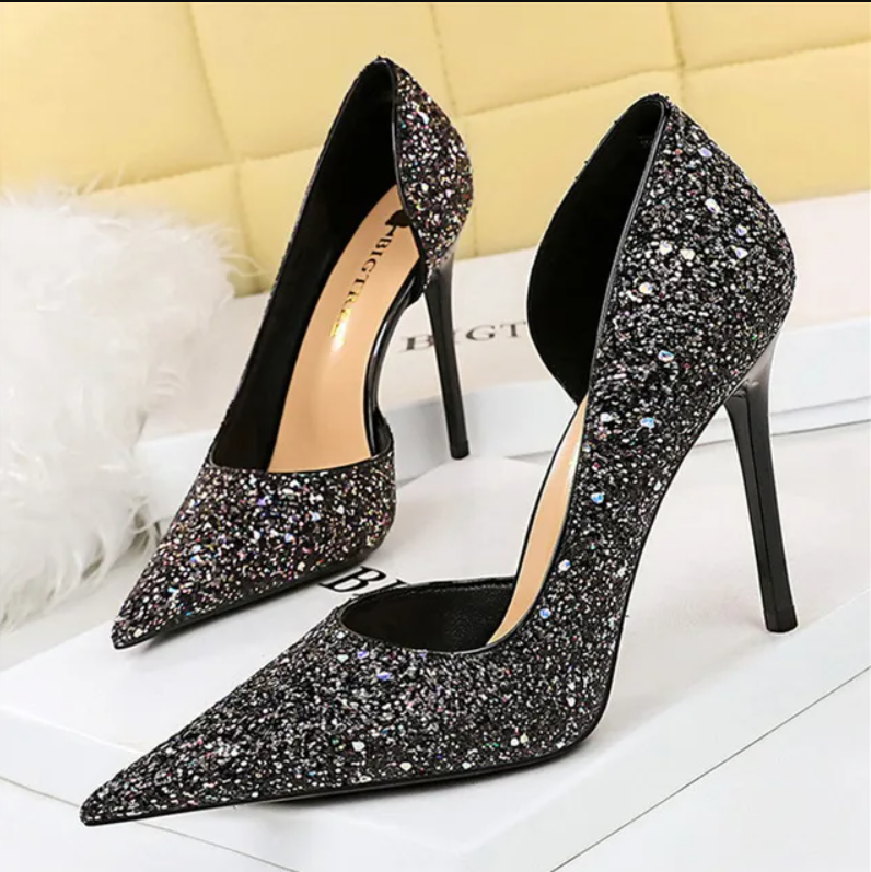 Glittery Pointed Toe High Heels