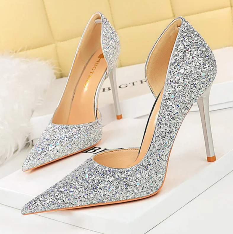 Glittery Pointed Toe High Heels