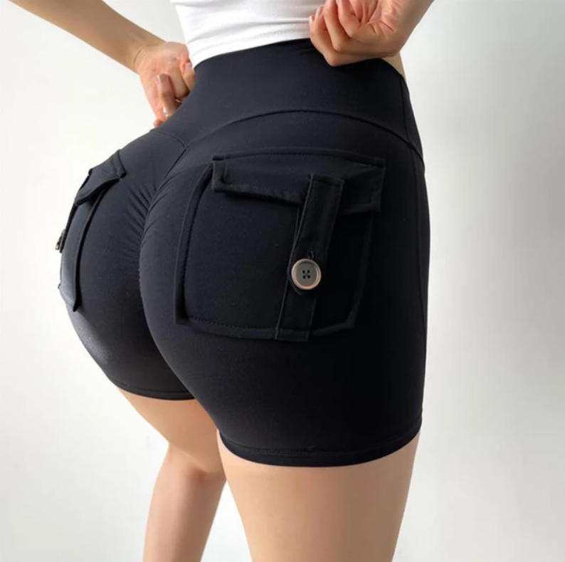 High Waist Back Pocket Gym Shorts