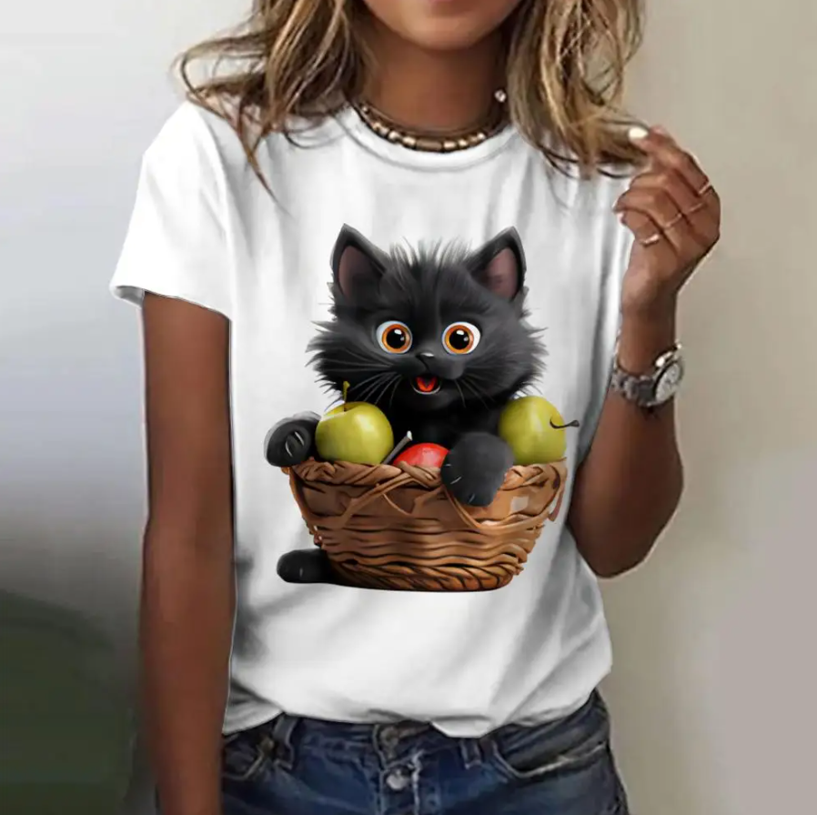 Angry Cat Print T-Shirts