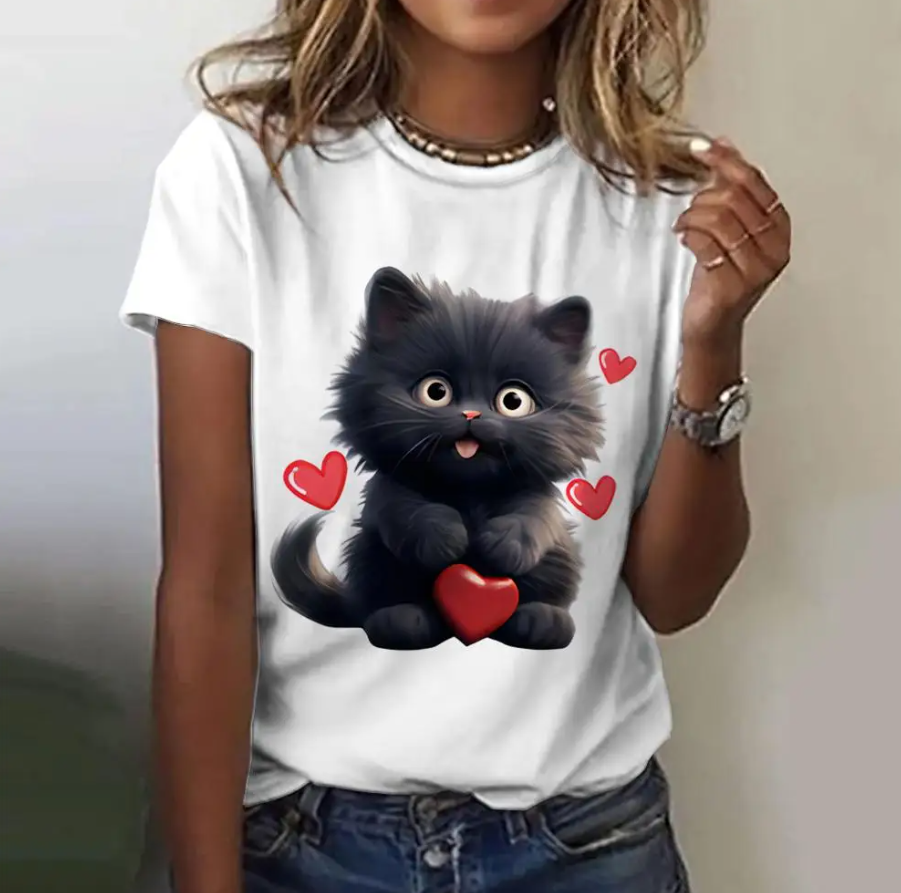 Angry Cat Print T-Shirts