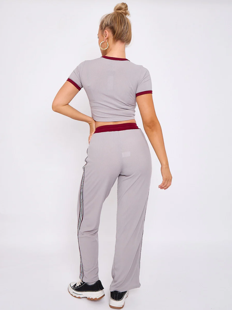 Cherry Graphic Ribbed Crop Top & Wide Leg Trouser Co-ord