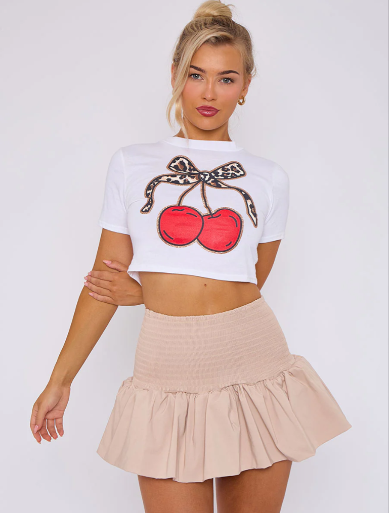 Shirred High Waist Puffball Mini Skirt