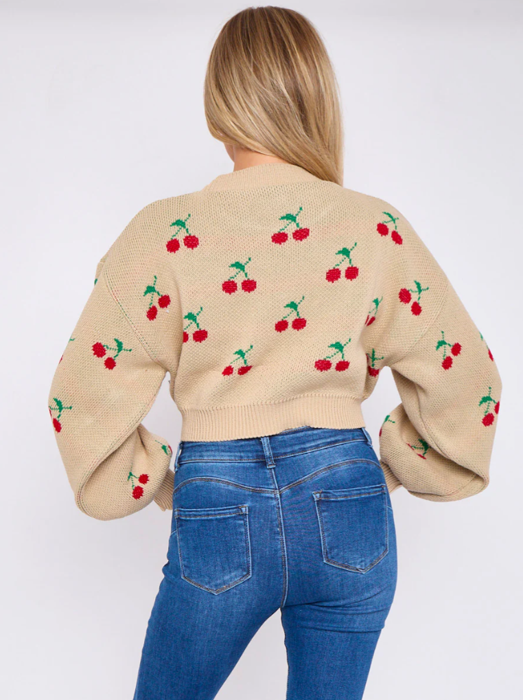 Cherry Detail Oversized Cropped Knitted Jumper