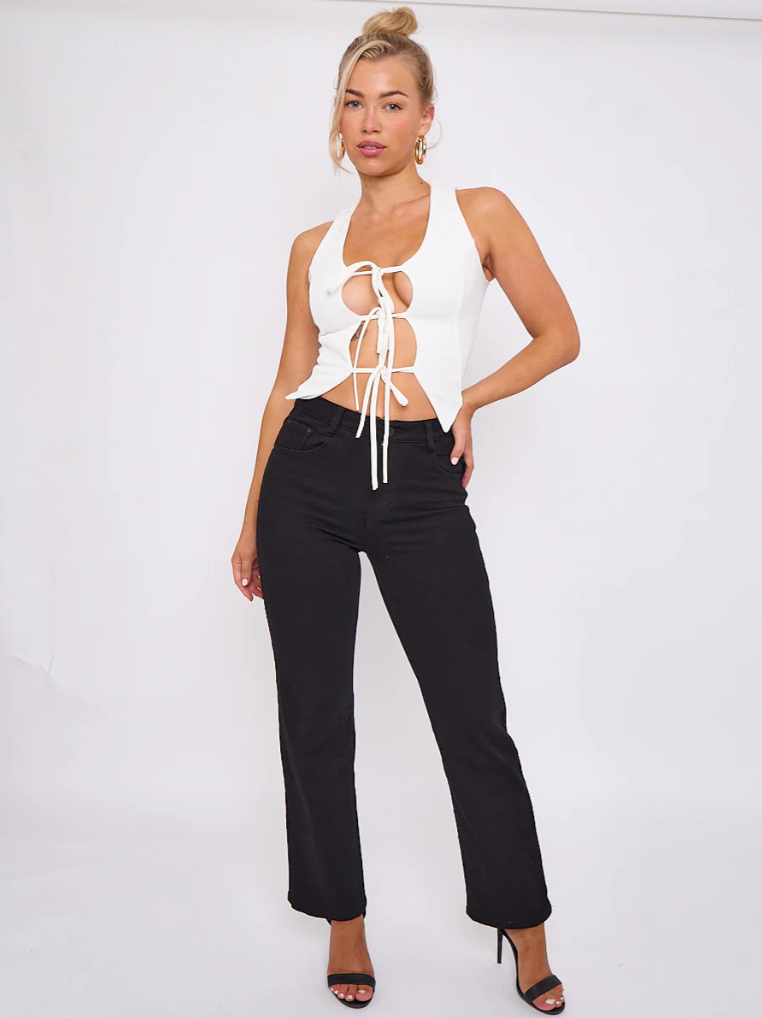 Tie Knot Waistcoat Style Crop Top