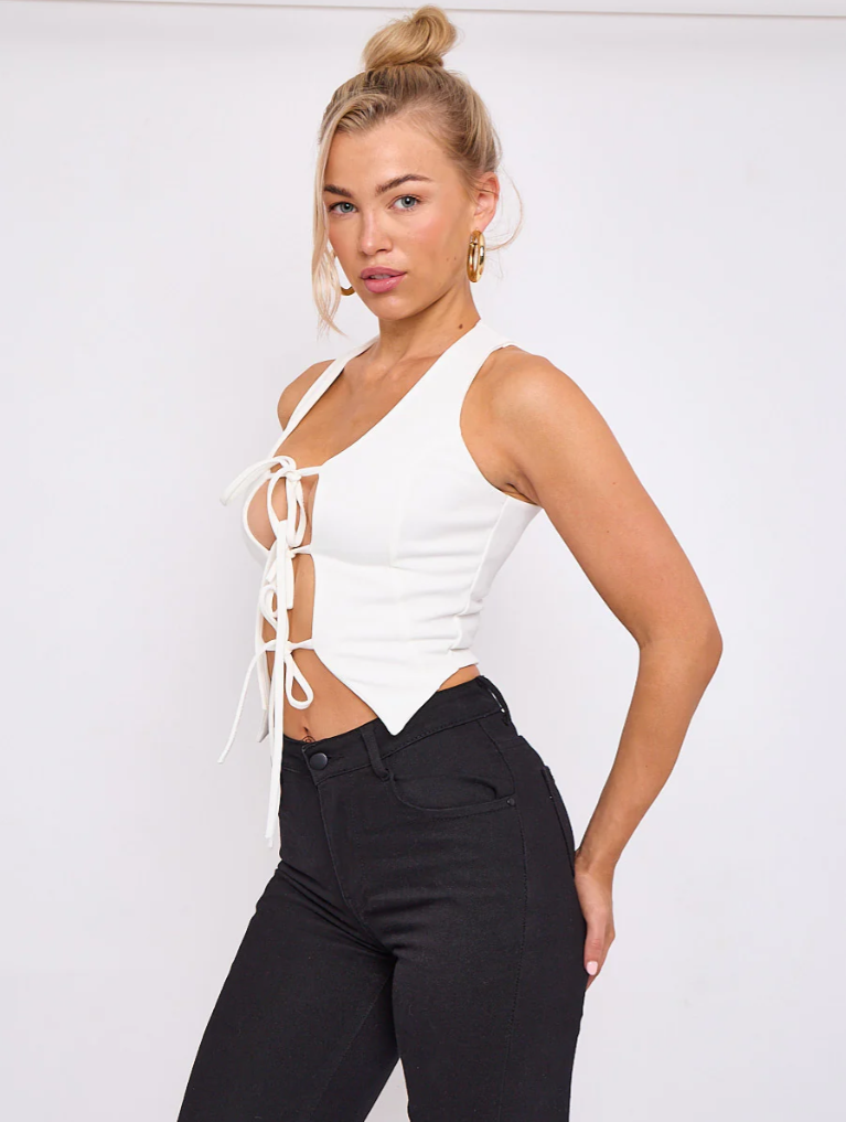 Tie Knot Waistcoat Style Crop Top