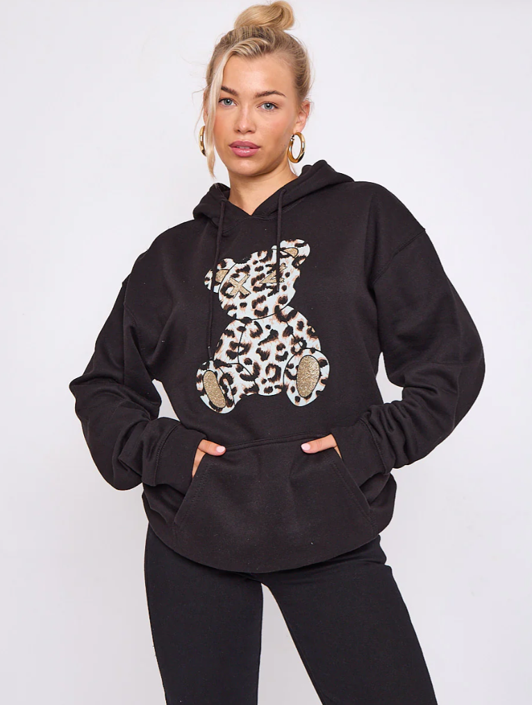 Leopard Print Teddy Graphic Hoodie