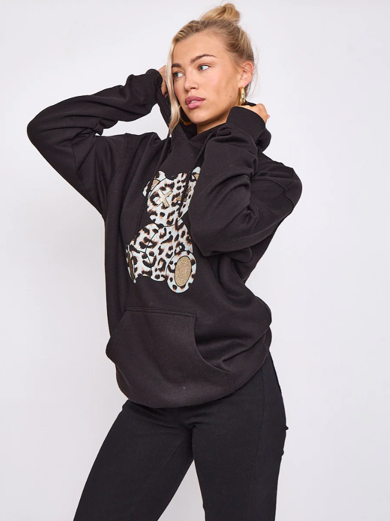 Leopard Print Teddy Graphic Hoodie