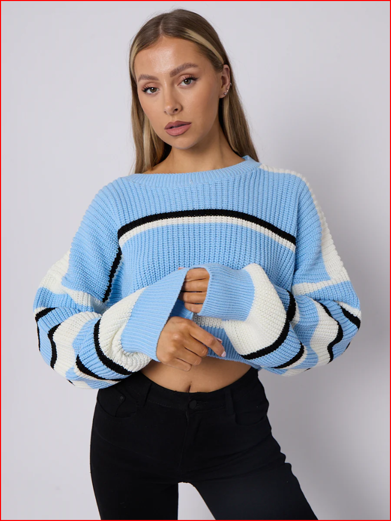 Colour Block Oversized Cropped Knitted Jumper