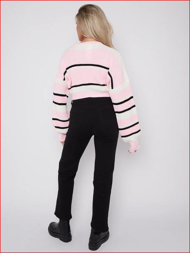 Colour Block Oversized Cropped Knitted Jumper