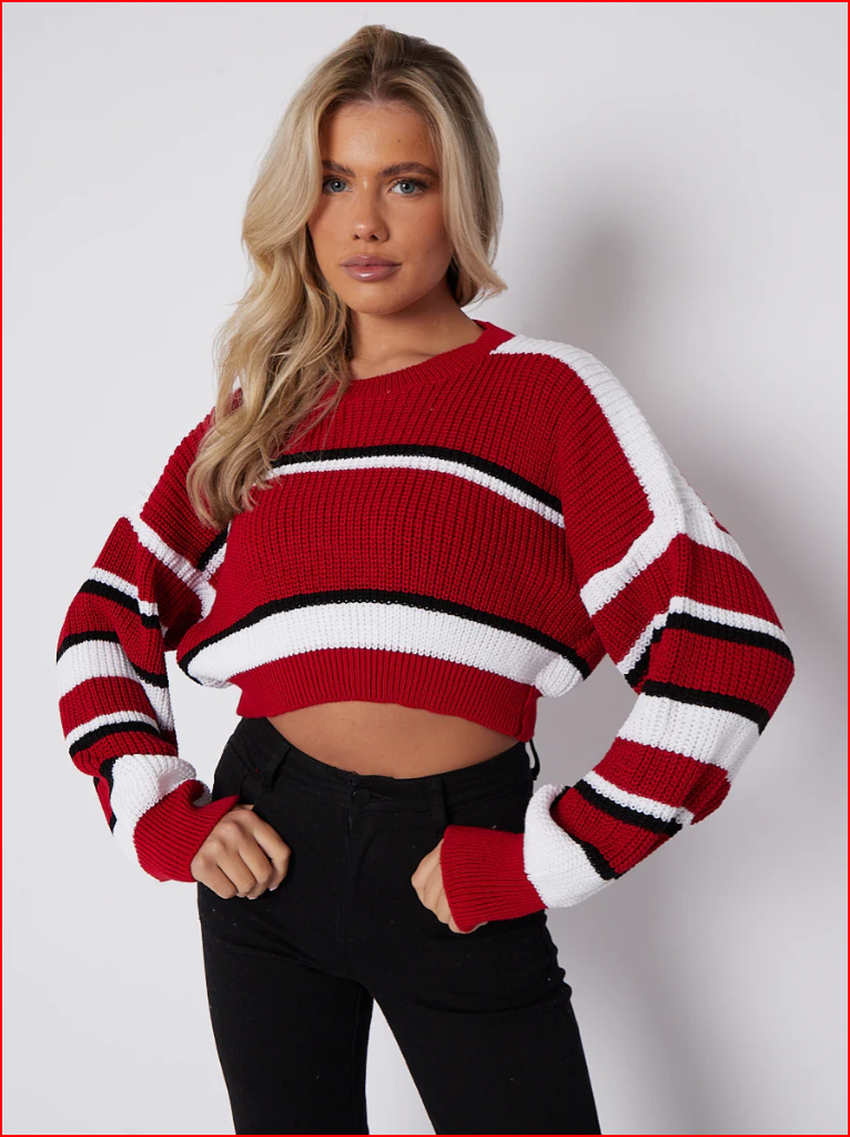 Colour Block Oversized Cropped Knitted Jumper