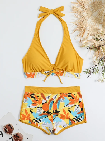 High Waist Swimming Shorts With Bikini Top