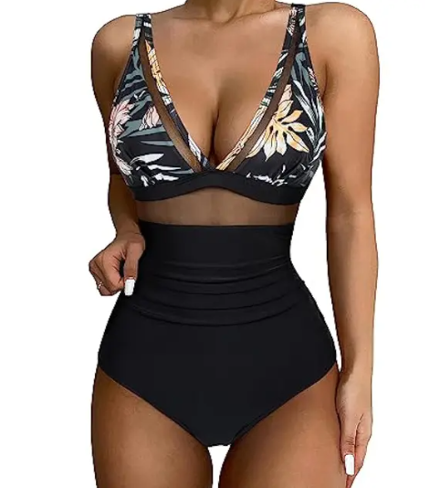 One-Piece Deep V-neck Swimsuit