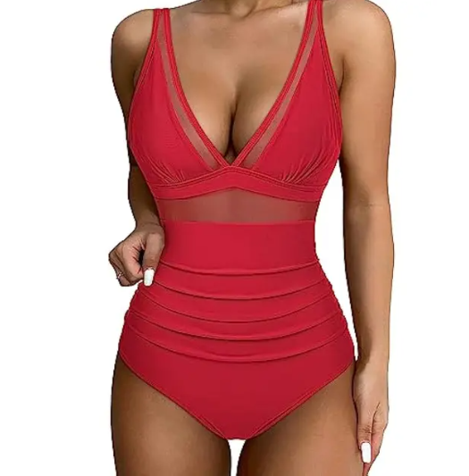 One-Piece Deep V-neck Swimsuit