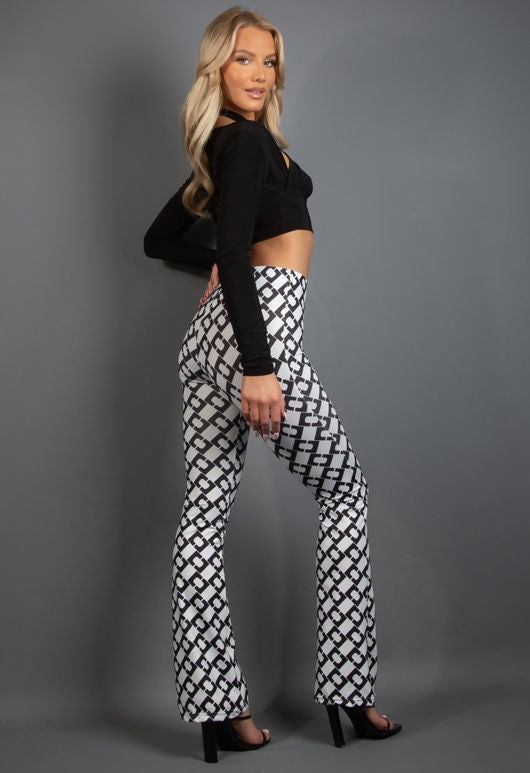 Chain Print Flare Trousers