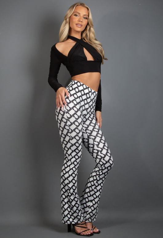 Chain Print Flare Trousers