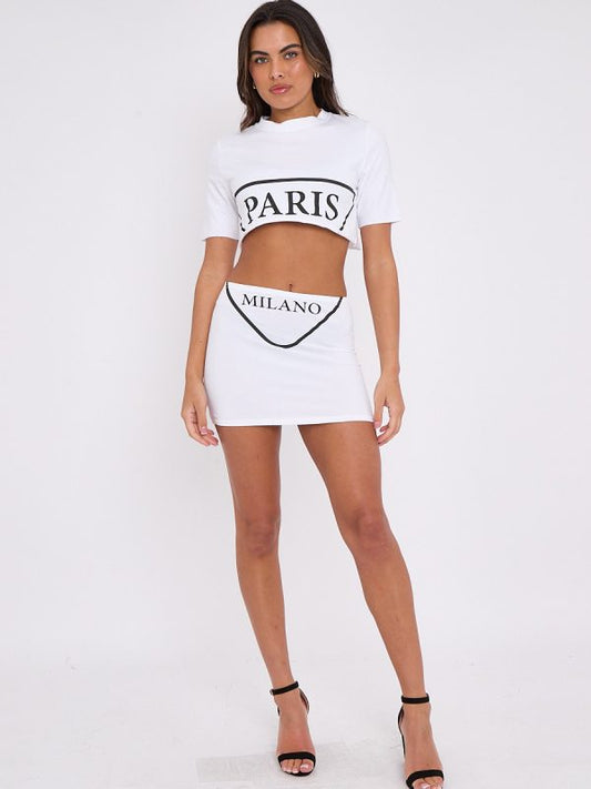 Paris Milano Graphic Crop Top & Skirt Co-ord