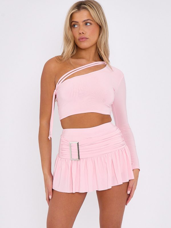 One Shoulder Crop Top & Skort With Buckle Detail Co-ord