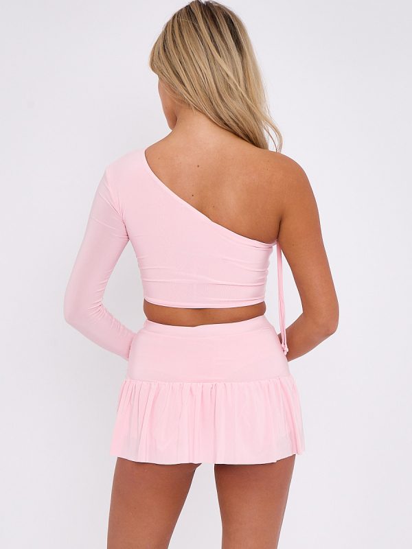 One Shoulder Crop Top & Skort With Buckle Detail Co-ord